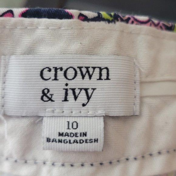 Crown & Ivy Women's Multicolored Damask Shorts Zip Up 2 Buttons Pockets Size 10 - Picture 5 of 5